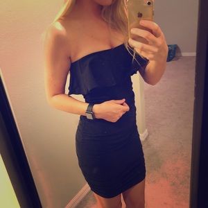 Black strapless VS dress